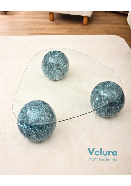 Modern Orta Sehpa & Küre Sehpa & Top Sehpa & Şeffaf Üçgen Cam & Ocean