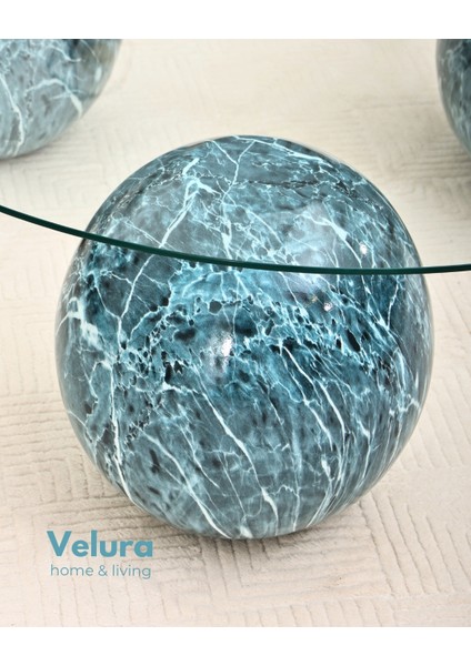 Modern Orta Sehpa & Küre Sehpa & Top Sehpa & Şeffaf Üçgen Cam & Ocean