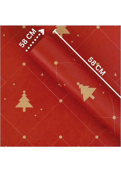 Yılbaşı Çam Desenli Çiçek Buket Kağıdı, Hediye Paketleme ve Ambalaj Kağıdı, Kırmızı, 20 ADET-58X58CM fiyatları