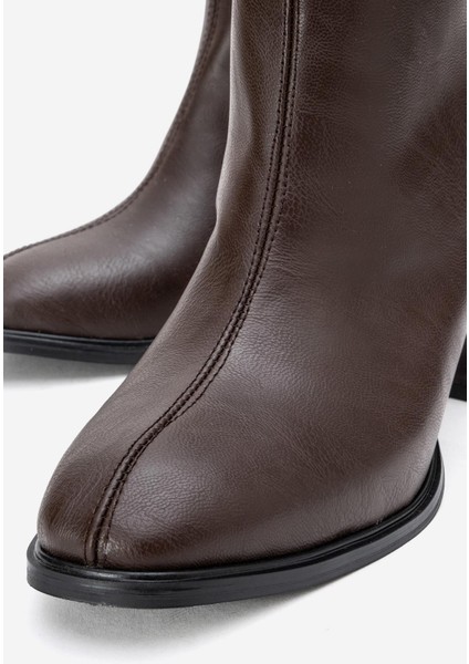 Sade Streçli Küt Burunlu Bot KAHVE CİLT