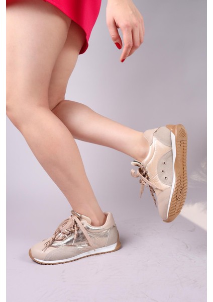 SALTA Çift Bağcıklı Garnili Sneakers BEJ