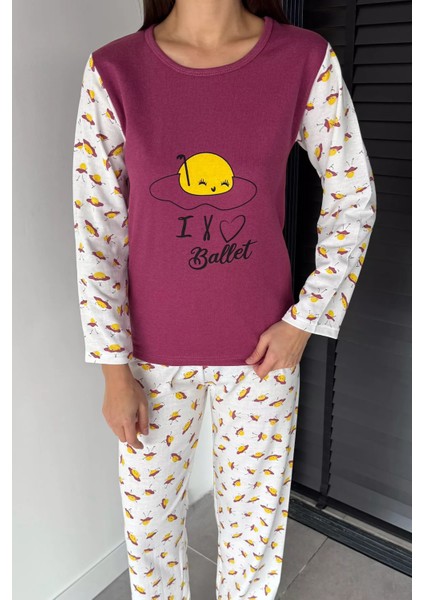 Kadın Çift Renkli Baskılı Uzun Kol Pijama Takımı P-00018711 fiyatları