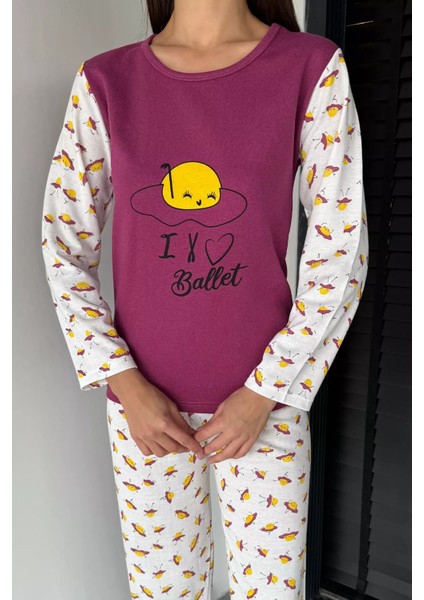 Kadın Çift Renkli Baskılı Uzun Kol Pijama Takımı P-00018711 modelleri