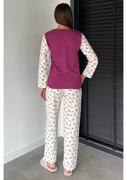 Kadın Çift Renkli Baskılı Uzun Kol Pijama Takımı P-00018711 fırsatları
