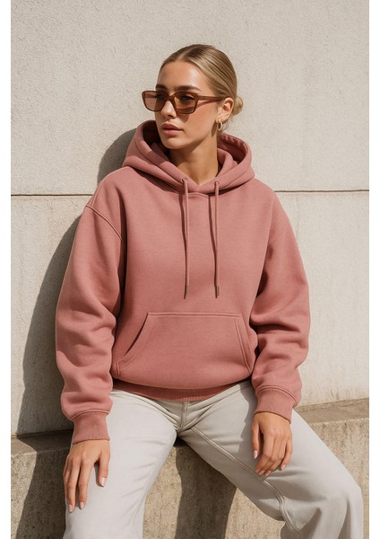 Kadın Kapüşonlu Cepli Mercan Sweatshirt modelleri