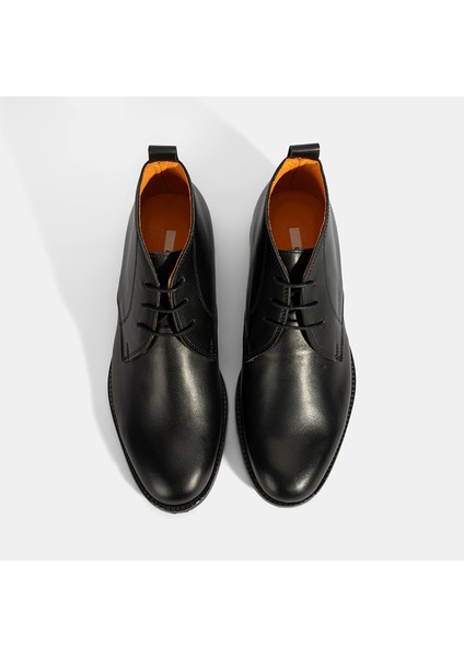 Kadın Turuncu Astar Detaylı Siyah Deri Bot