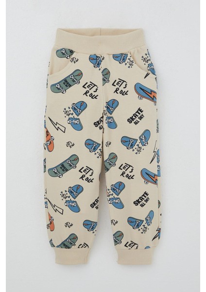 Erkek Çocuk Eşofman Takım Kaykay Desenli 3-7 Yaş, Krem