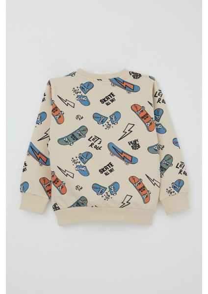 Erkek Çocuk Eşofman Takım Kaykay Desenli 3-7 Yaş, Krem