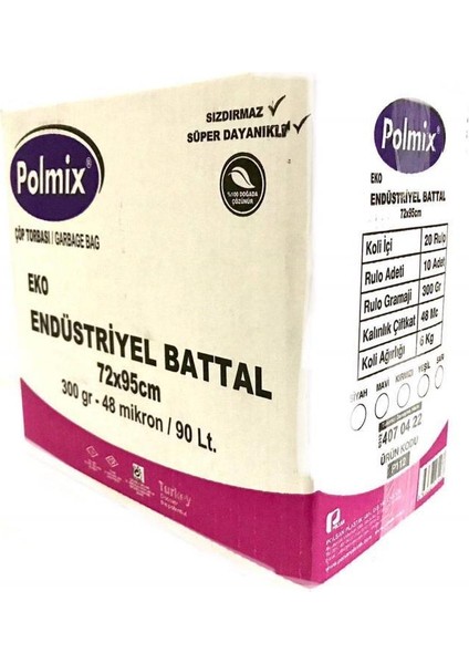 Polmix Eko End Battal Boy Çöp Poşeti 72X95CM 20 Rulo 200 Ad 6kg Siyah fiyatları