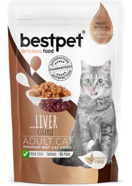 Techmrt Bestpet 85 gr x 24 Adet Yetişkin Kediler Için, Tahılsız, Jöle Içinde Ciğer Parça Etli Yaş Mama