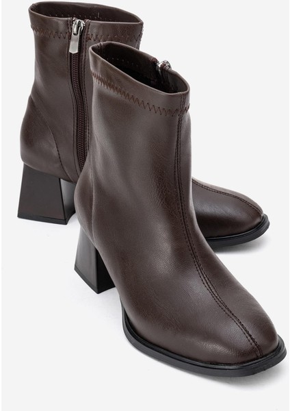 Sade Streçli Küt Burunlu Bot KAHVE CİLT