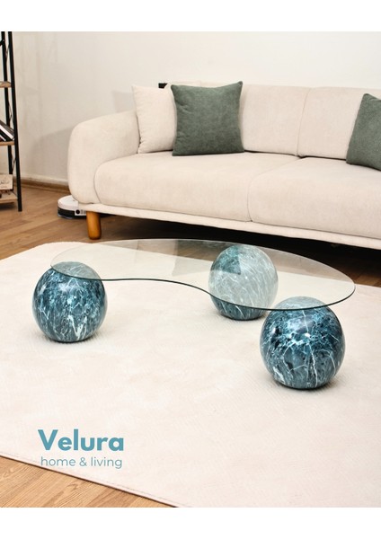 Modern Orta Sehpa & Küre Sehpa & Top Sehpa & Şeffaf Fasulye Cam & Ocean