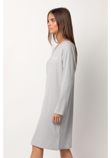 61436 Gri Çizgili Gecelik modelleri