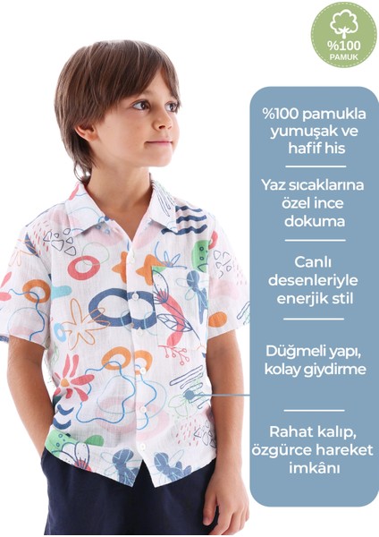 %100 Pamuk Desenli Yazlık Erkek Çocuk Gömlek