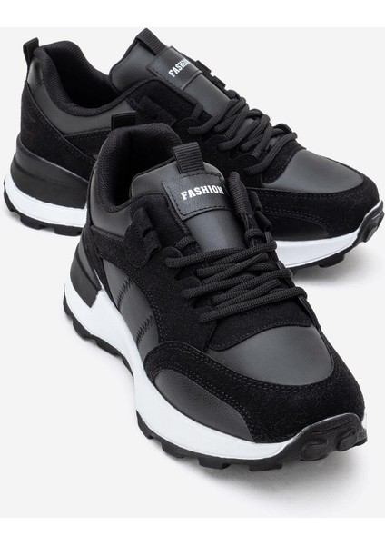 Bağcılklı Kadın Spor Ayakkabı Siyah Beyaz