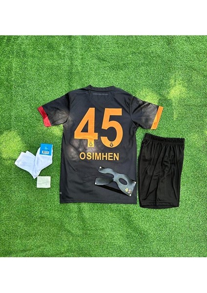 G'.â.l.a.t.â.s.a.r.â.yy 2024-25 V.î.c.t.o.r-O's.î.m.h.e.n Siyah Özel Çocuk Forması 5'li Set-Maske