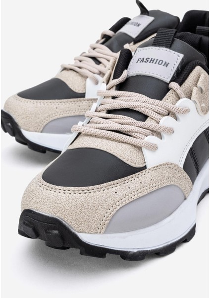 Bağcılklı Kadın Spor Ayakkabı Siyah Bej Beyaz modelleri