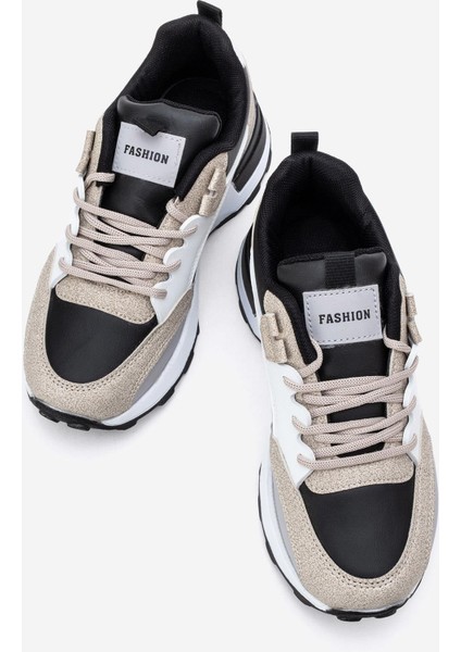 Bağcılklı Kadın Spor Ayakkabı Siyah Bej Beyaz indirimleri