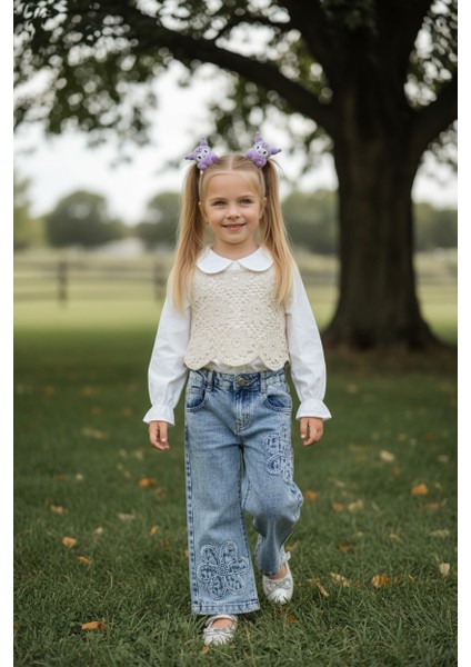 Triko Süveterli Kız Çocuk Kot Pantolonlu Takım