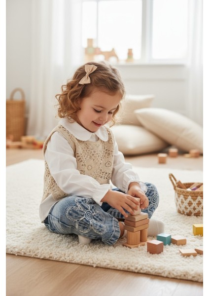 Triko Süveterli Kız Çocuk Kot Pantolonlu Takım indirimleri