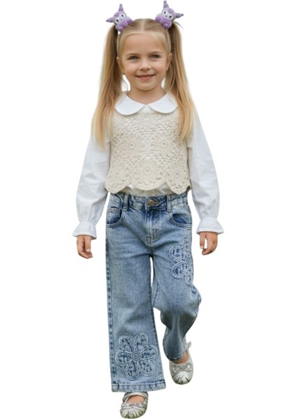 Triko Süveterli Kız Çocuk Kot Pantolonlu Takım