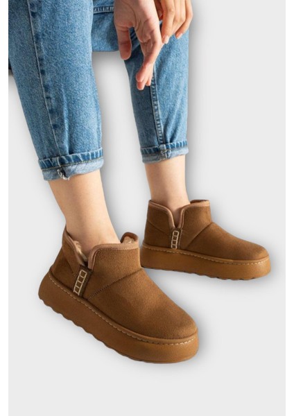 Süet Içi Kürklü Kalın Taban Kadın Bot Taba modelleri