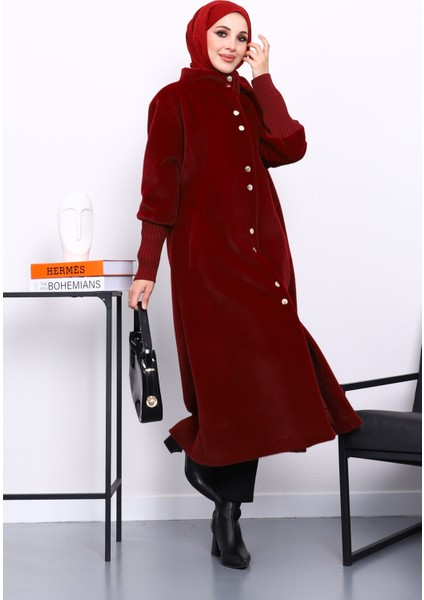 Bordo Düğmeli Angora Kaban fiyatları