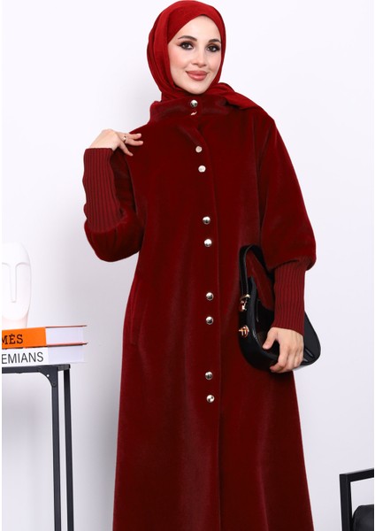 Bordo Düğmeli Angora Kaban modelleri