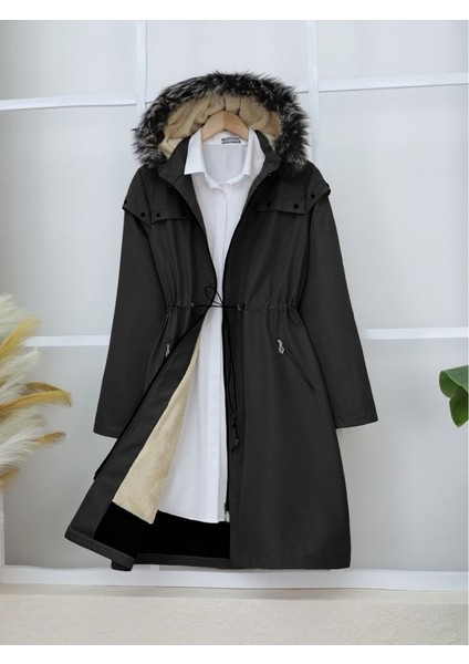 Alpaco Çıkma Kapşonlu Yıldız Metal Detaylı Kaban -Siyah -Collectıon fiyatları