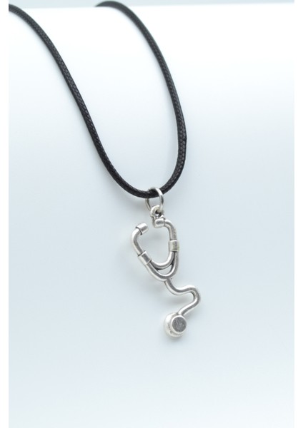 Doktor Steteskop Gümüş Kaplama Deri Ip Kolye
