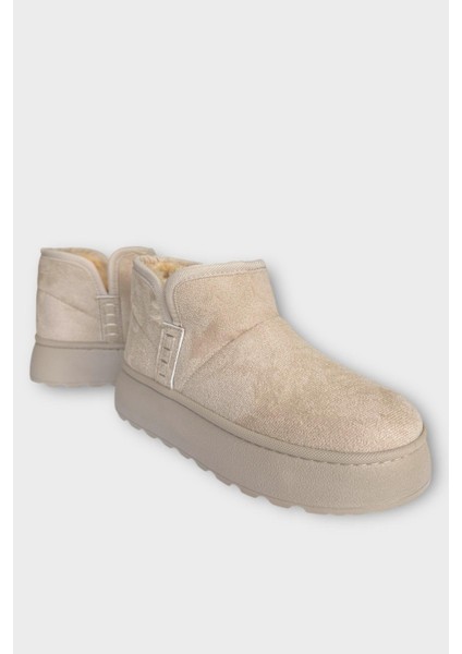 Süet Içi Kürklü Kalın Taban Kadın Bot Bej modelleri