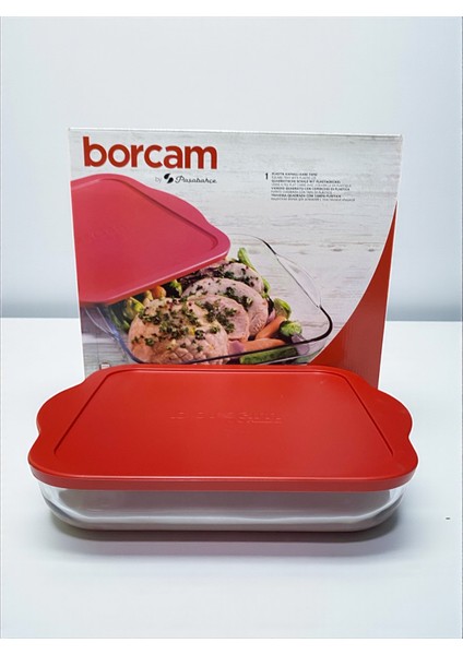 Kapaklı Borcam Kare Fırın Tepsisi Mikrodalga Bor Cam Tepsi Silikon Kapaklı 3200CC tekli borcam tepsi fiyatları