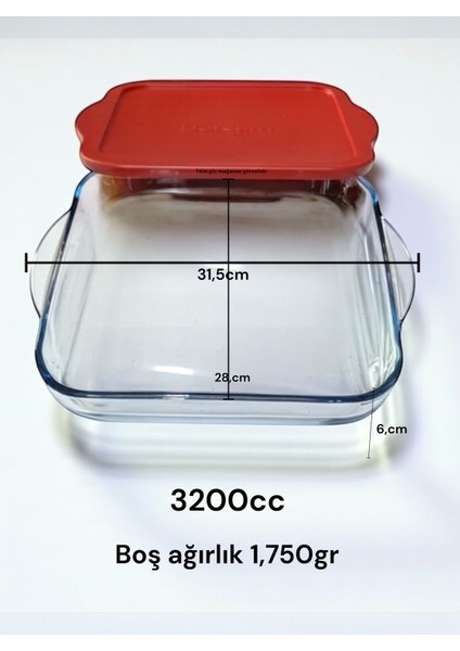 Kapaklı Borcam Kare Fırın Tepsisi Mikrodalga Bor Cam Tepsi Silikon Kapaklı 3200CC tekli borcam tepsi fırsatları