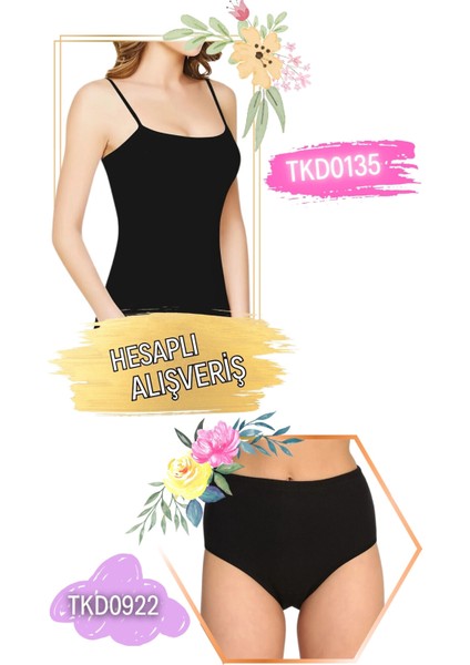 Kadın Ribana Ip Askılı Atlet ve Desenli Külot Takım 6'lı Set (12 Parça) TKD0135 - TKD0922 fırsatları