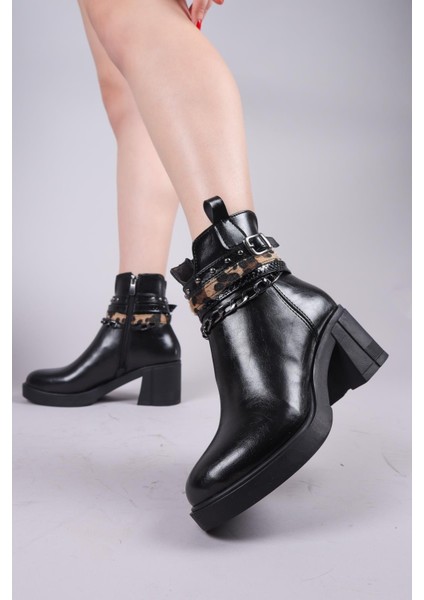 CLARK Leopar Desenli Aksesuarlı Topuklu Bot SİYAH