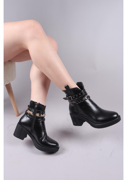 CLARK Leopar Desenli Aksesuarlı Topuklu Bot SİYAH