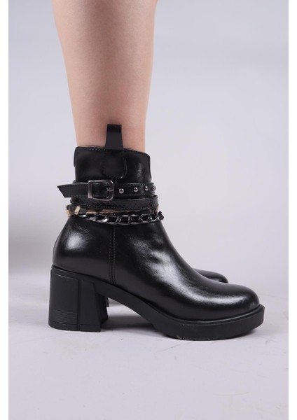 CLARK Leopar Desenli Aksesuarlı Topuklu Bot SİYAH