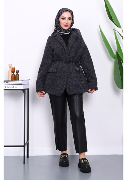 Antrasit Bel Bağlamalı Cepli Keçe Ceket fiyatları