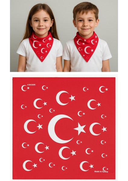 Kırmızı Ay Yıldız Türk Bayrağı Temalı Pamuk Kumaş Fular - Bandana - 23 Nisan, 29 Ekim, 19 Mayıs