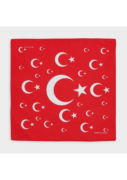 Kırmızı Ay Yıldız Türk Bayrağı Temalı Pamuk Kumaş Fular - Bandana - 23 Nisan, 29 Ekim, 19 Mayıs modelleri