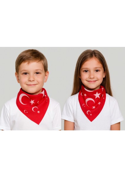 Kırmızı Ay Yıldız Türk Bayrağı Temalı Pamuk Kumaş Fular - Bandana - 23 Nisan, 29 Ekim, 19 Mayıs fırsatları