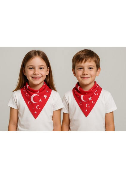 Kırmızı Ay Yıldız Türk Bayrağı Temalı Pamuk Kumaş Fular - Bandana - 23 Nisan, 29 Ekim, 19 Mayıs