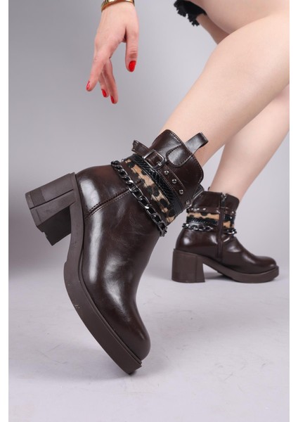 CLARK Leopar Desenli Aksesuarlı Topuklu Bot KAHVERENGİ