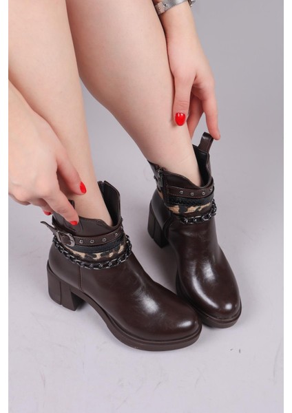 CLARK Leopar Desenli Aksesuarlı Topuklu Bot KAHVERENGİ