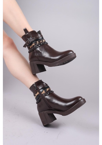 CLARK Leopar Desenli Aksesuarlı Topuklu Bot KAHVERENGİ