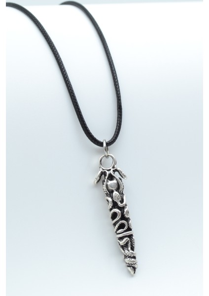 Çift Yılanlı Çubuk Gümüş Kaplama Deri Ip Kolye