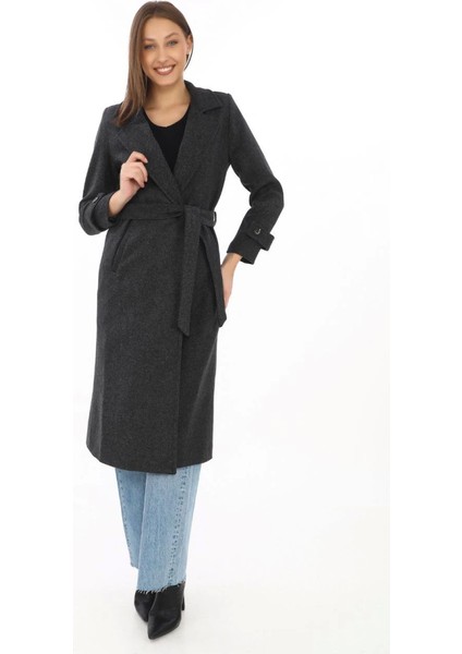 Alpaco Astarlı Balık Sırtı Kaşmir Kaşe Kaban - Siyah -Collectıon