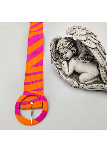 Pembe-Turuncu Halka Tokalı Hafif Kadın Pantolon Kemeri, Ceket Kemeri, Elbise Kemeri, Gömlek Kemeri