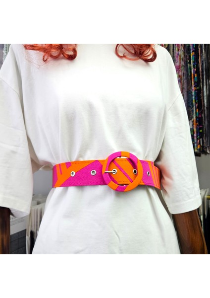 Pembe-Turuncu Halka Tokalı Hafif Kadın Pantolon Kemeri, Ceket Kemeri, Elbise Kemeri, Gömlek Kemeri modelleri