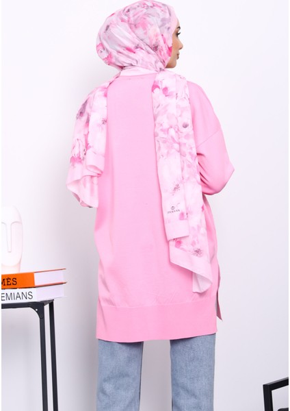 Pembe Kazayağı Desenli Soğuk Iplik Triko Tunik fırsatları